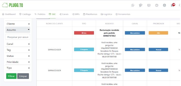 imagem-tela-dashboard-pluggto-sac-mercado-livre