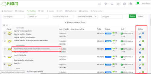 painel etiqueta nfe casada pluggto hub integracao