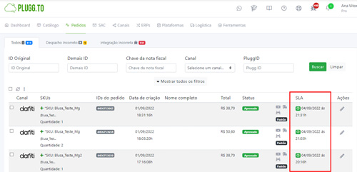 painel pedidos sla entrega pluggto hub integracao